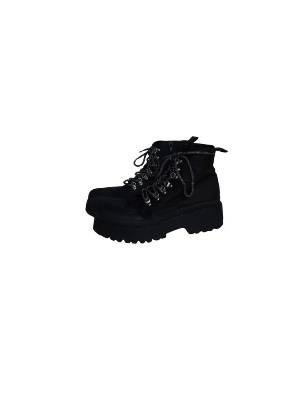 Black Lace Up Platform Ankle Boots - Picture 1 of 8